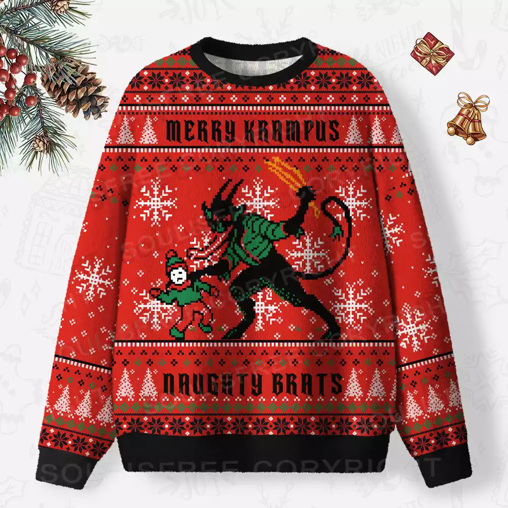 Merry Krampus, maughty brats Ugly Christmas Knit Sweatshirt