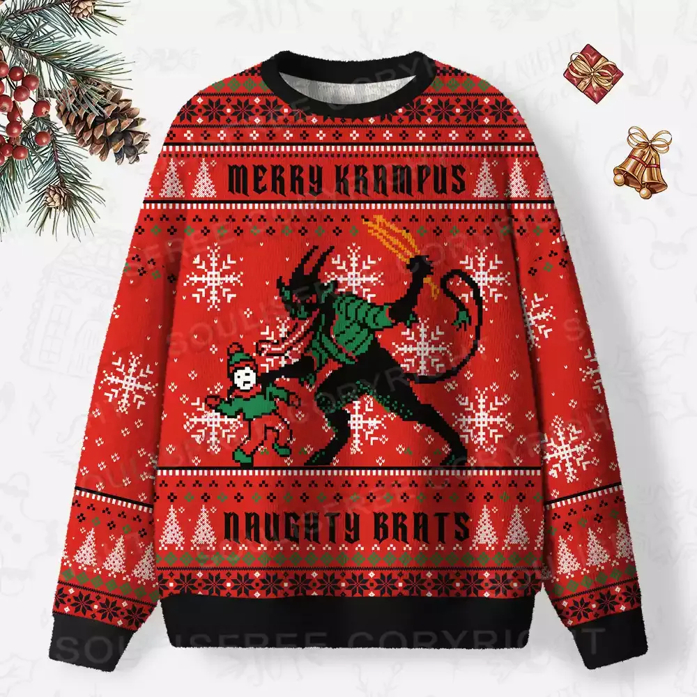Merry Krampus, maughty brats Ugly Christmas Knit Sweatshirt