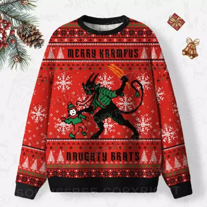 Merry Krampus, maughty brats Ugly Christmas Knit Sweatshirt