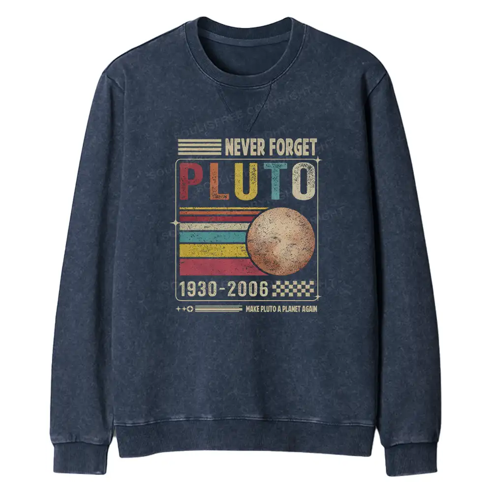 Never Forget Pluto Regular Fit Washed Sweatshirt
