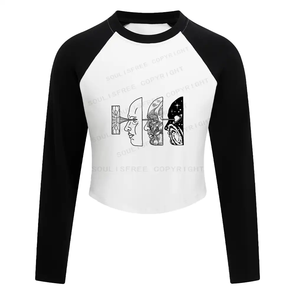 Reality Is Manipulated By Thought Block Raglan Long Sleeve Crop Top