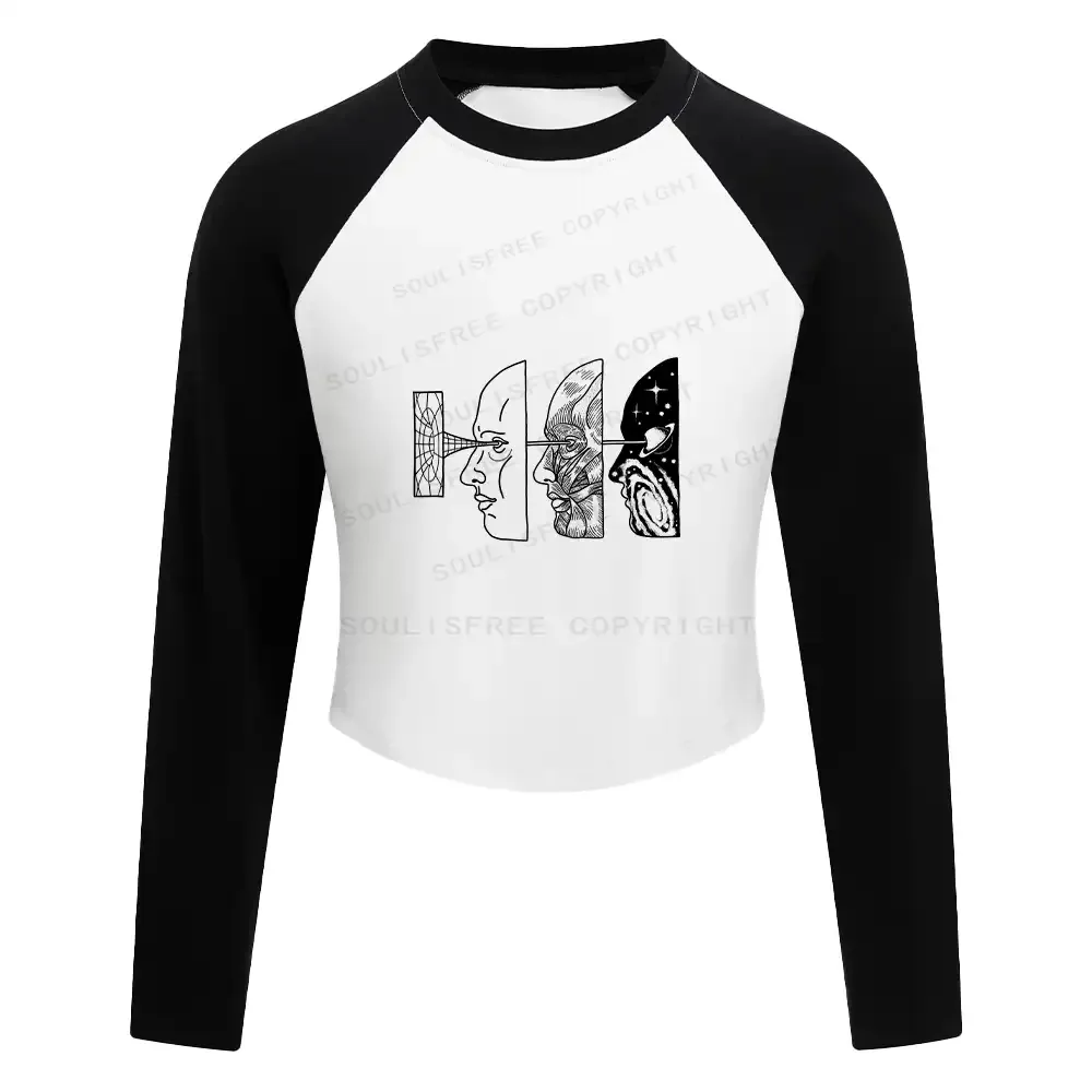 Reality Is Manipulated By Thought Block Raglan Long Sleeve Crop Top