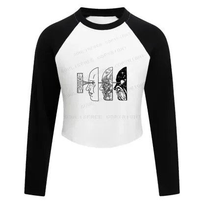 Reality Is Manipulated By Thought Block Raglan Long Sleeve Crop Top