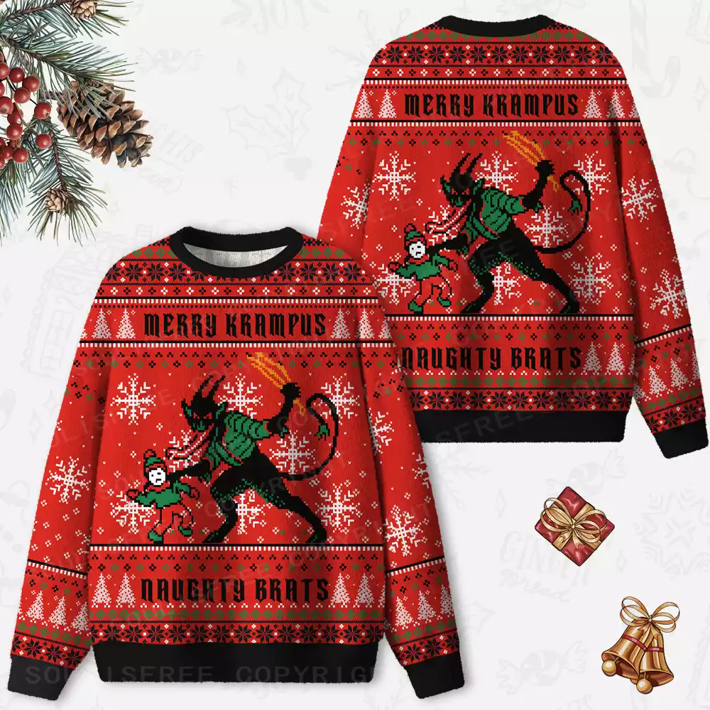 Merry Krampus, maughty brats Ugly Christmas Knit Sweatshirt