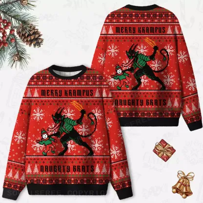 Merry Krampus, maughty brats Ugly Christmas Knit Sweatshirt