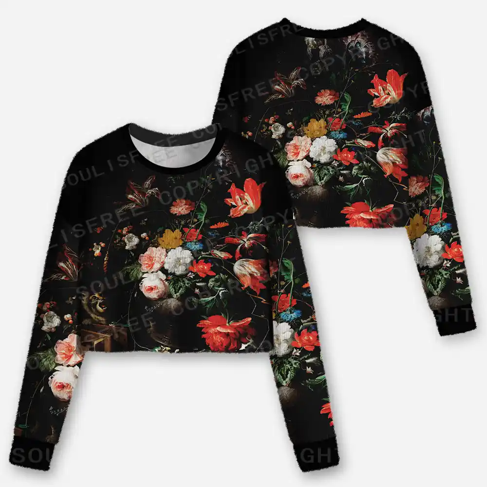 Dark Bouquet Cardigan Sweaters Cropped Ugly Christmas Sweater