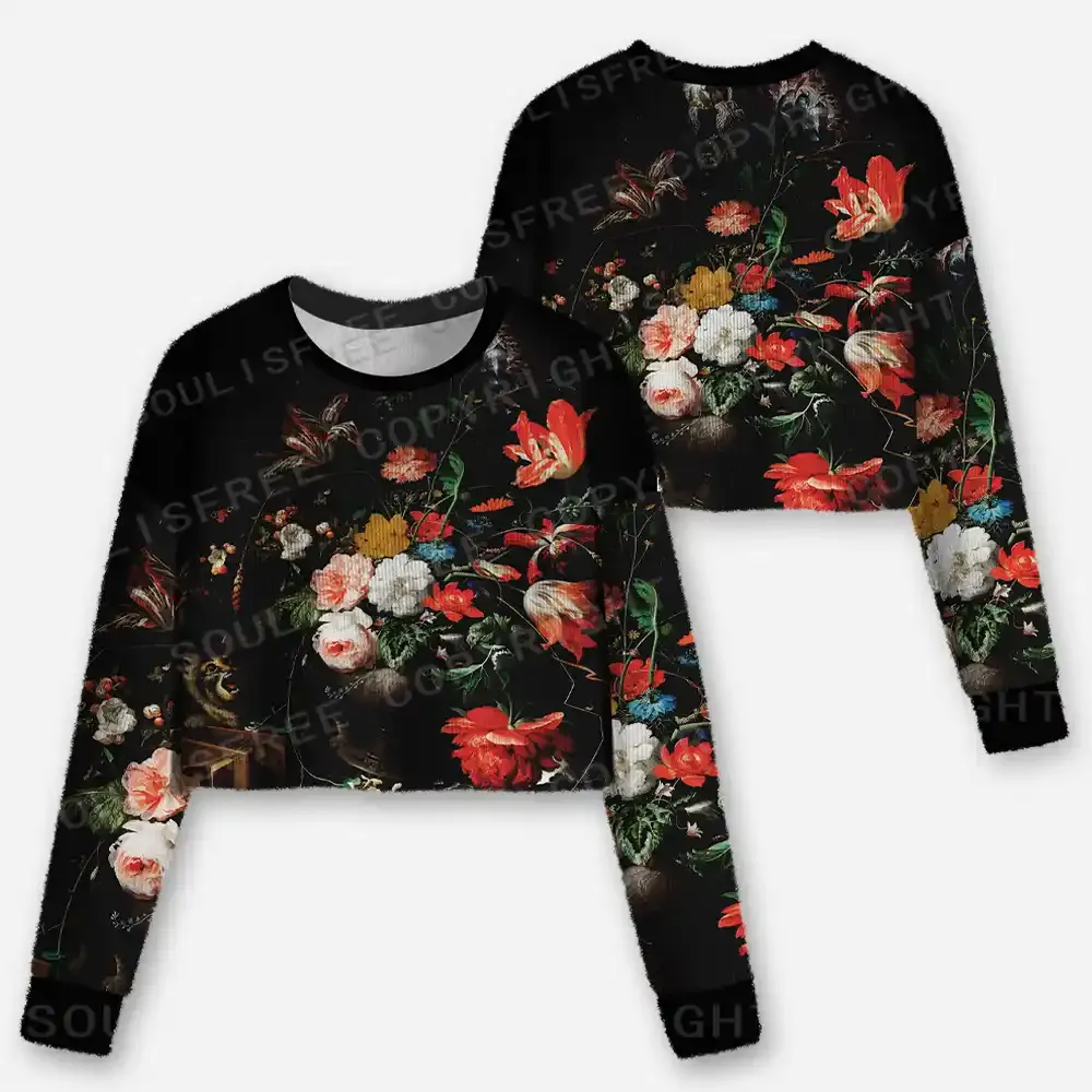 Dark Bouquet Cardigan Sweaters Cropped Ugly Christmas Sweater