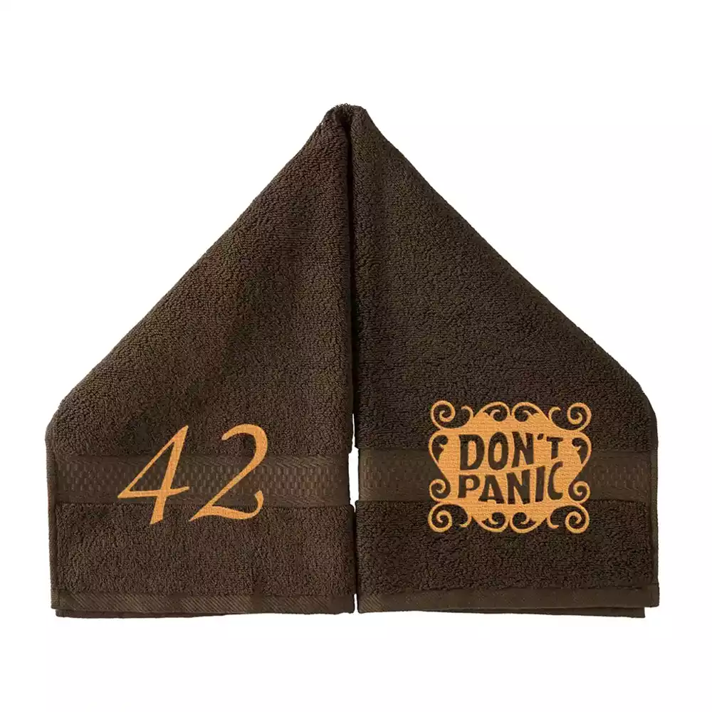 DON'T PANIC Embroidered Hand Towel