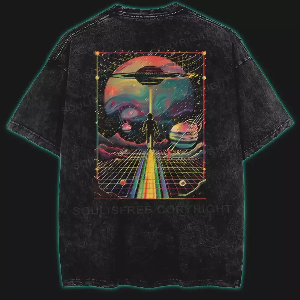 Designed Neon Voyage Washed Space T-shirt