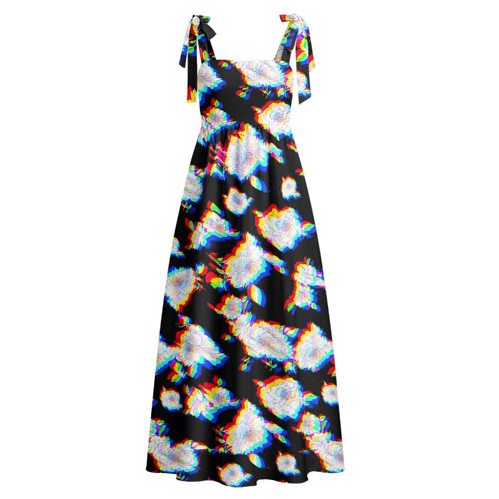 Soulisfree Digital Bloom Maxi Dress – Bow Strap