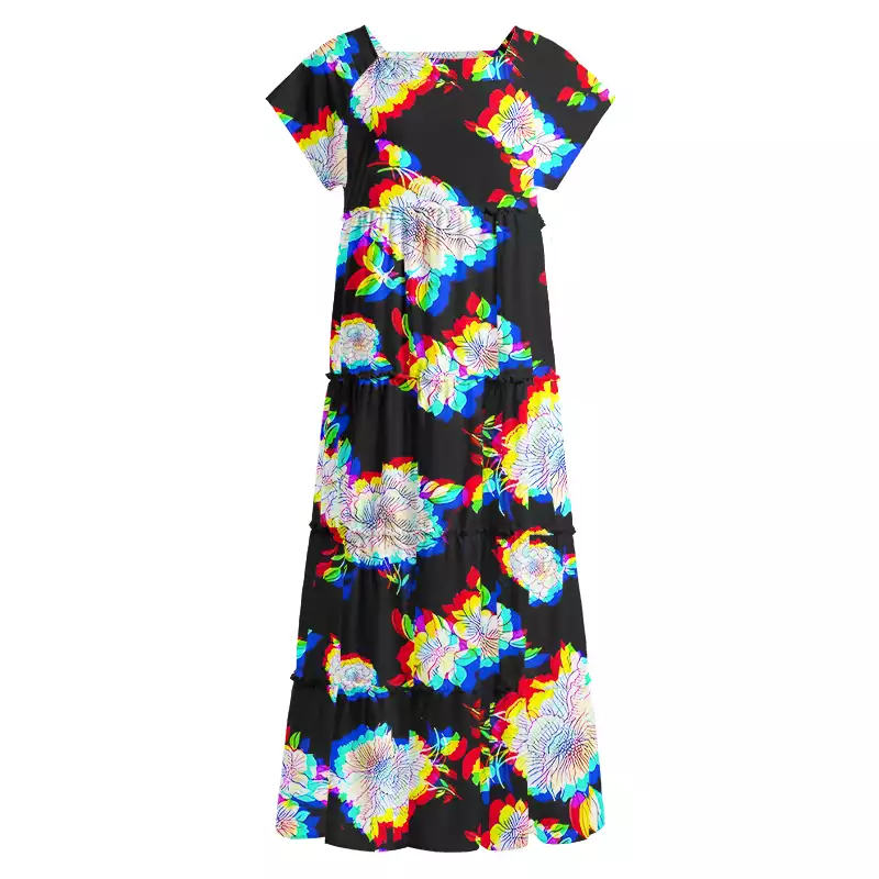 Soulisfree Digital Bloom  Square Neck Maxi Dress