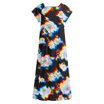 Soulisfree Digital Bloom  Square Neck Maxi Dress