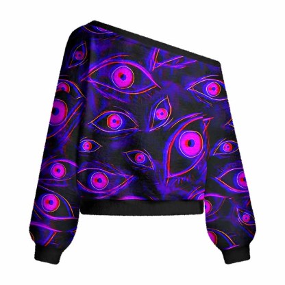Soulisfree Neon Eyes of the Universe Fuzzy Crewneck Sweater