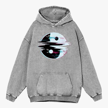 Soulisfree  Glitch Yin Yang symbol Washed Hoodie