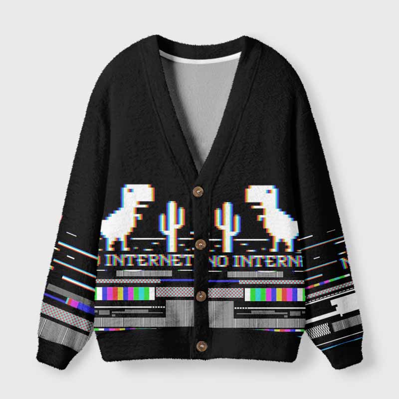 Soulisfree NO INTERNET Fuzzy Cardigan Sweater 