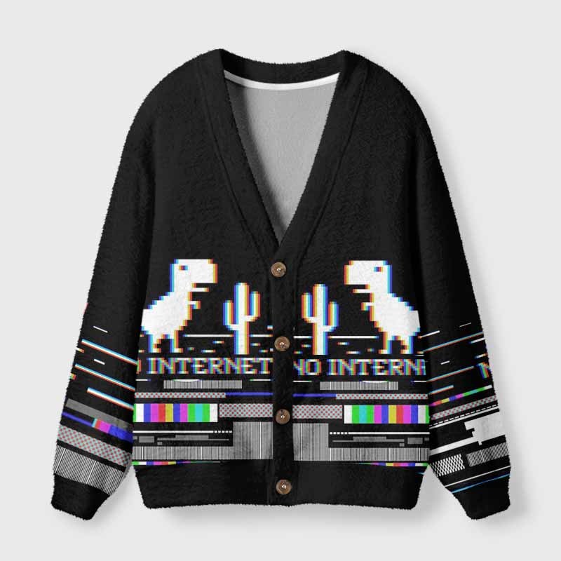Soulisfree NO INTERNET Fuzzy Cardigan Sweater