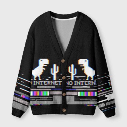 Soulisfree NO INTERNET Fuzzy Cardigan Sweater 