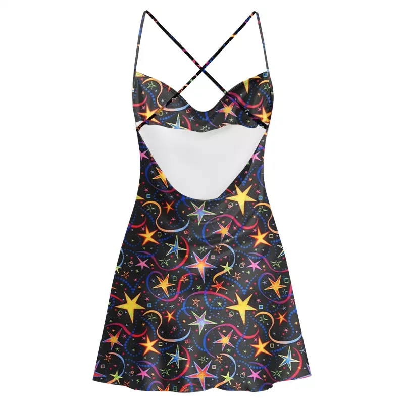 Soulisfree Neon Astro Cowl Neck Satin Mini Dress