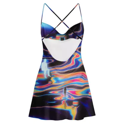 Soulisfree Interstellar Dream Walk Cowl Neck Satin Mini Dress