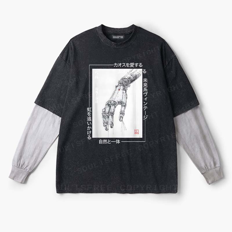Soulisfree  Cyberpunk Mechanical Hand Layered Long Sleeve Tee