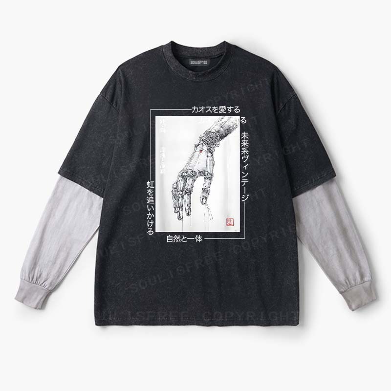 Soulisfree  Cyberpunk Mechanical Hand Layered Long Sleeve Tee
