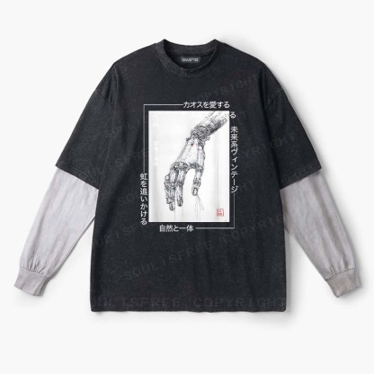 Soulisfree  Cyberpunk Mechanical Hand Layered Long Sleeve Tee