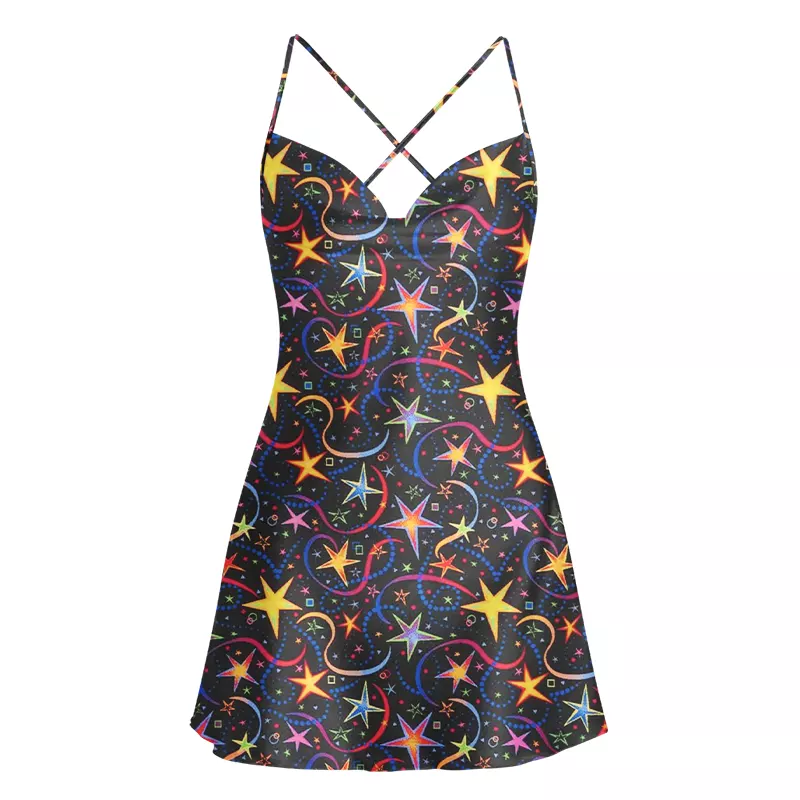 Soulisfree Neon Astro Cowl Neck Satin Mini Dress