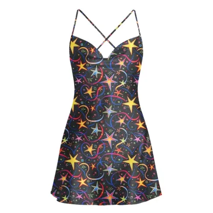 Soulisfree Neon Astro Cowl Neck Satin Mini Dress