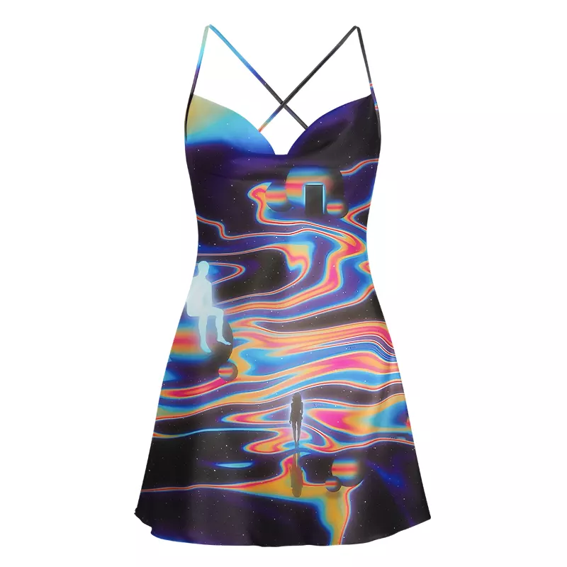 Soulisfree Interstellar Dream Walk Cowl Neck Satin Mini Dress
