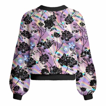 Soulisfree Holo Rose Women's Fuzzy Cardigan Sweater