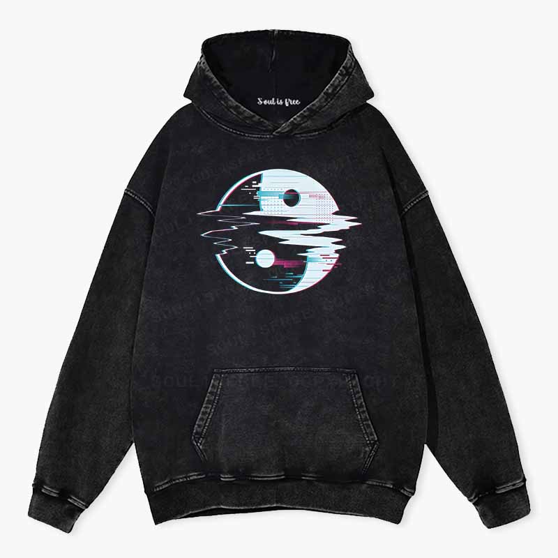 Soulisfree  Glitch Yin Yang symbol Washed Hoodie