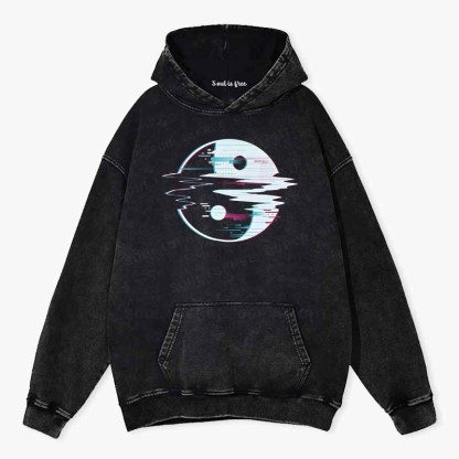 Soulisfree  Glitch Yin Yang symbol Washed Hoodie