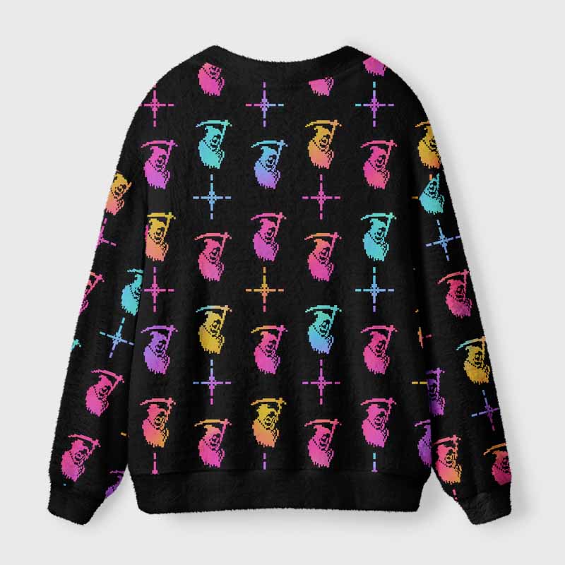 Soulisfree Pixelated Death Fuzzy Cardigan Sweater 