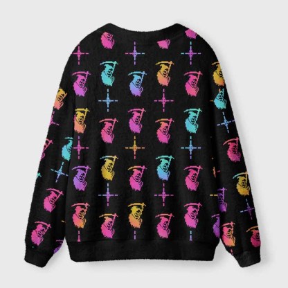 Soulisfree Pixelated Death Fuzzy Cardigan Sweater 