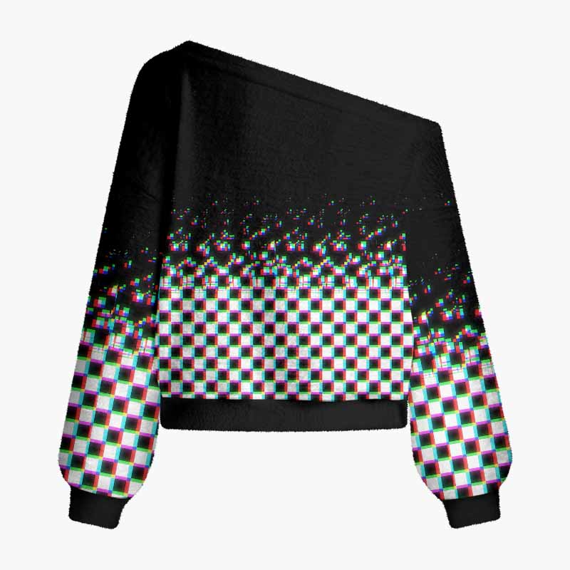 Soulisfree Broken Signal Fuzzy Off-Shoulder Sweater