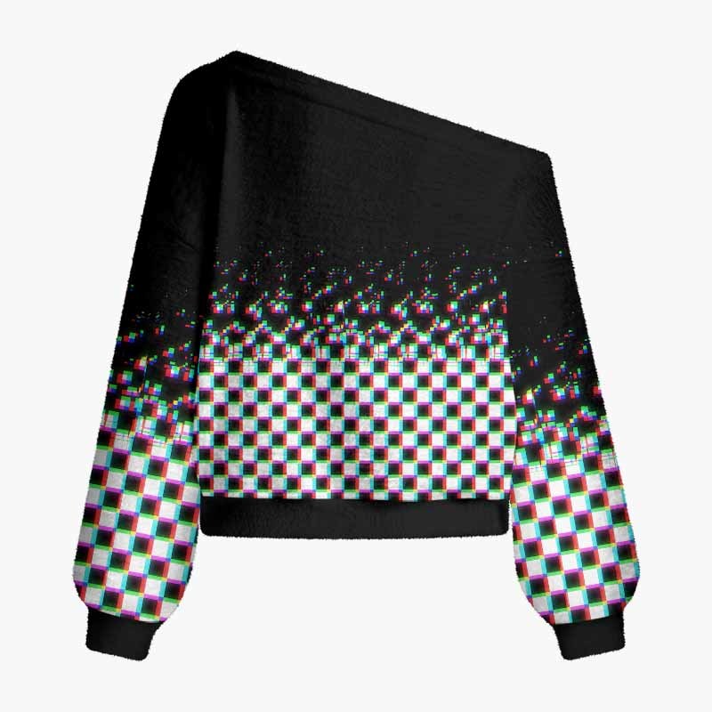 Soulisfree Broken Signal Fuzzy Off-Shoulder Sweater
