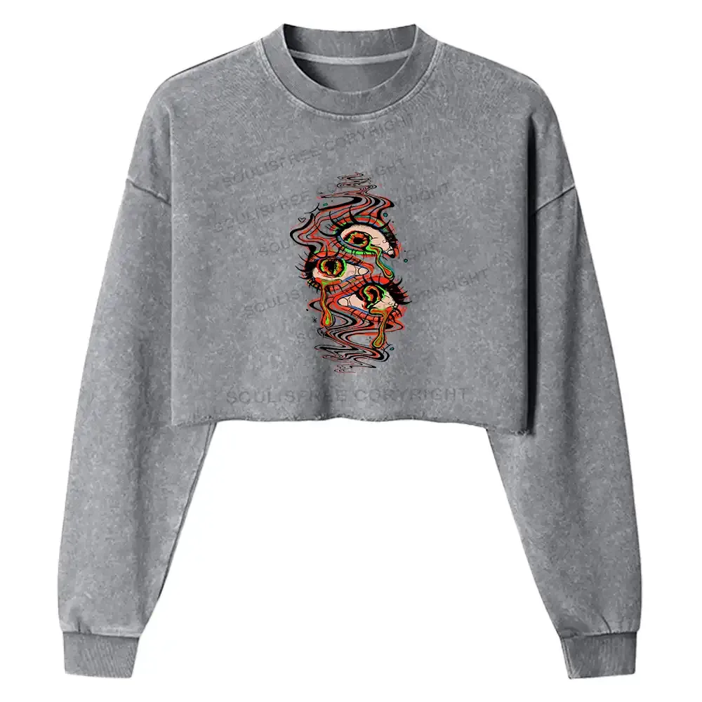 Designed Dream Eyes Washed Cropped Sweatshirt