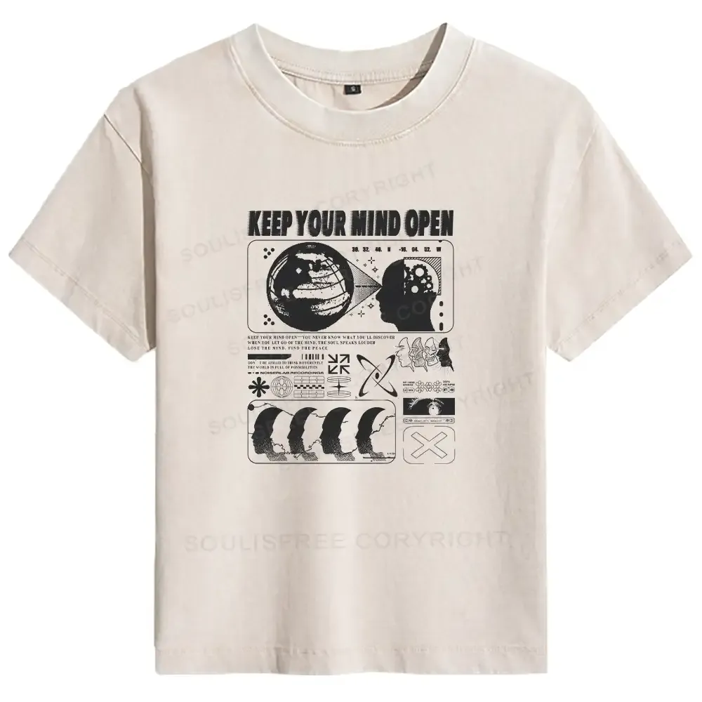 Designed Keep Your Mind Open Basic Washed T-shirt