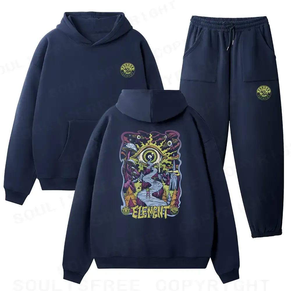 Designed Psychedelic Elements Fleece Hoodie Set
