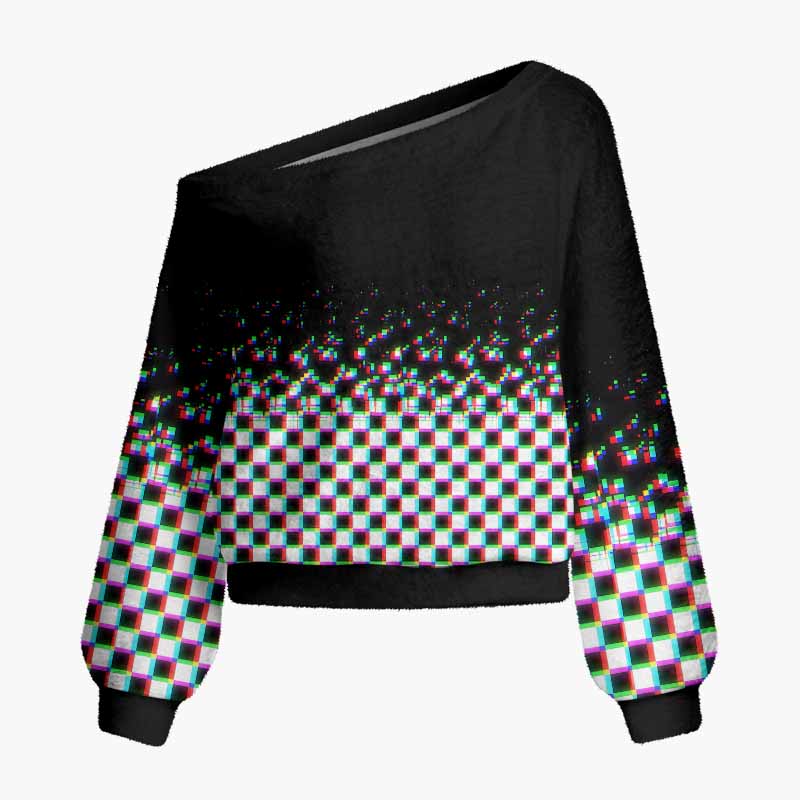 Soulisfree Broken Signal Fuzzy Off-Shoulder Sweater