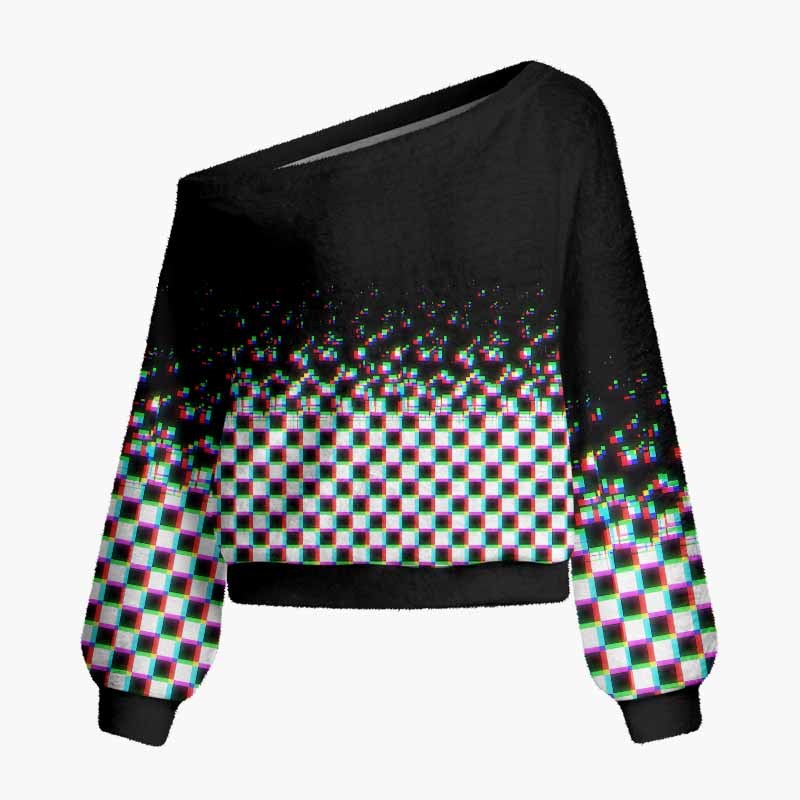 Soulisfree Broken Signal Fuzzy Off-Shoulder Sweater