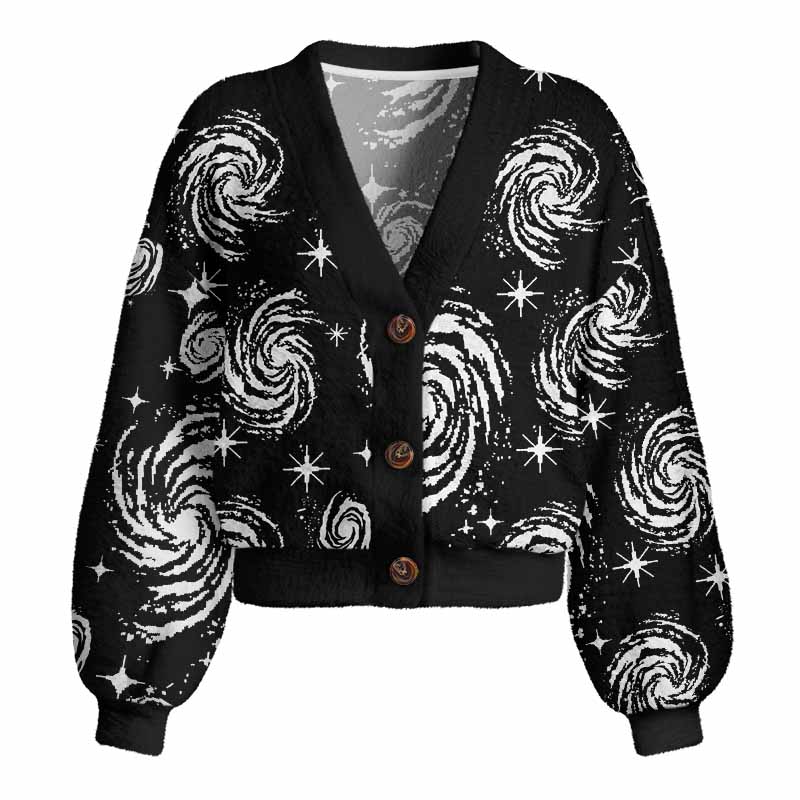 Soulisfree Galactic Swirl: A Cosmic Journey  Women's Fuzzy Cardigan Sweater