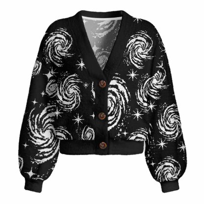 Soulisfree Galactic Swirl: A Cosmic Journey  Women's Fuzzy Cardigan Sweater