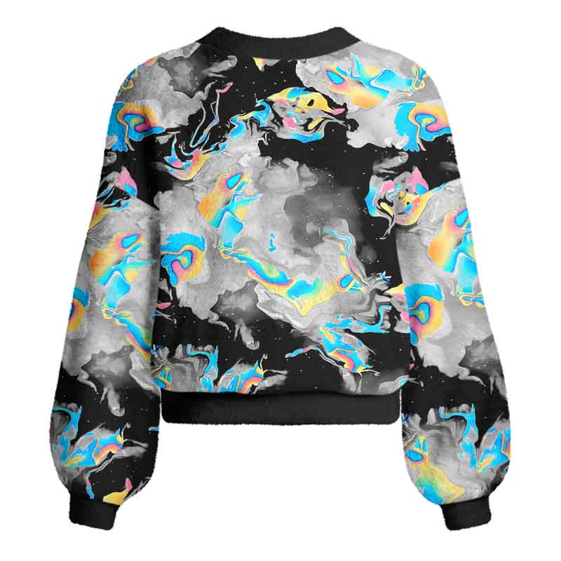 Soulisfree Cyber Iridescent Fluid Women's Fuzzy Cardigan Sweater