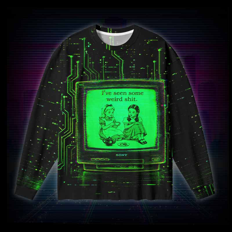 Soulisfree Neon Circuit Glitch TV Long Sleeve Cotton Tee