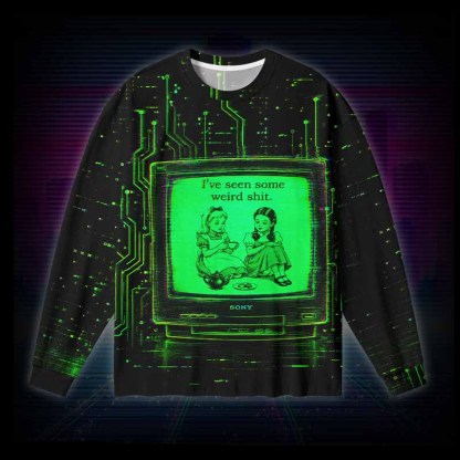 Soulisfree Neon Circuit Glitch TV Long Sleeve Cotton Tee