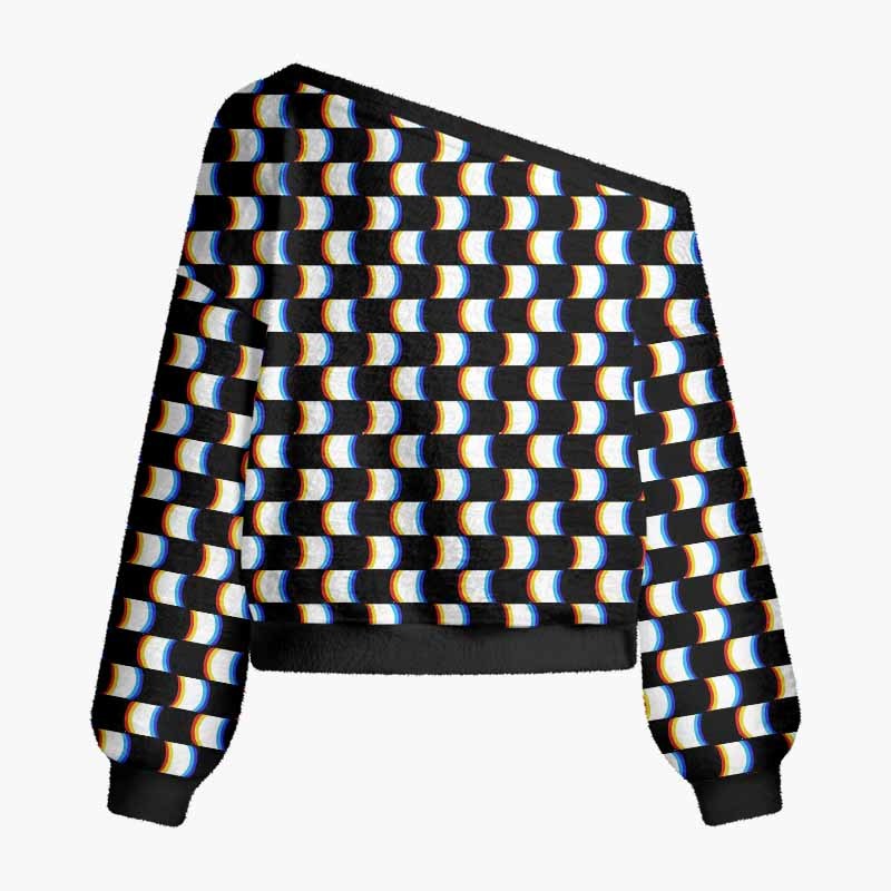 Soulisfree Optical Glitch Fuzzy Off-Shoulder Sweater