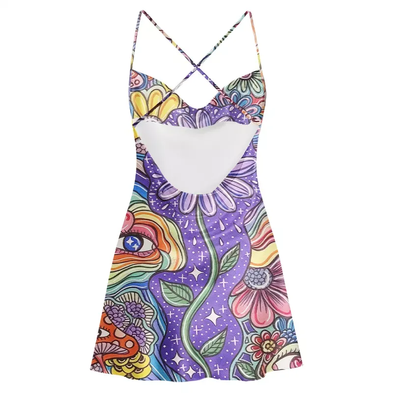 Soulisfree Infinite Bloom Cowl Neck Satin Mini Dress