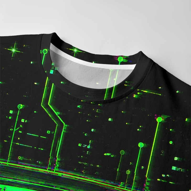 Soulisfree Neon Circuit Glitch TV Long Sleeve Cotton Tee