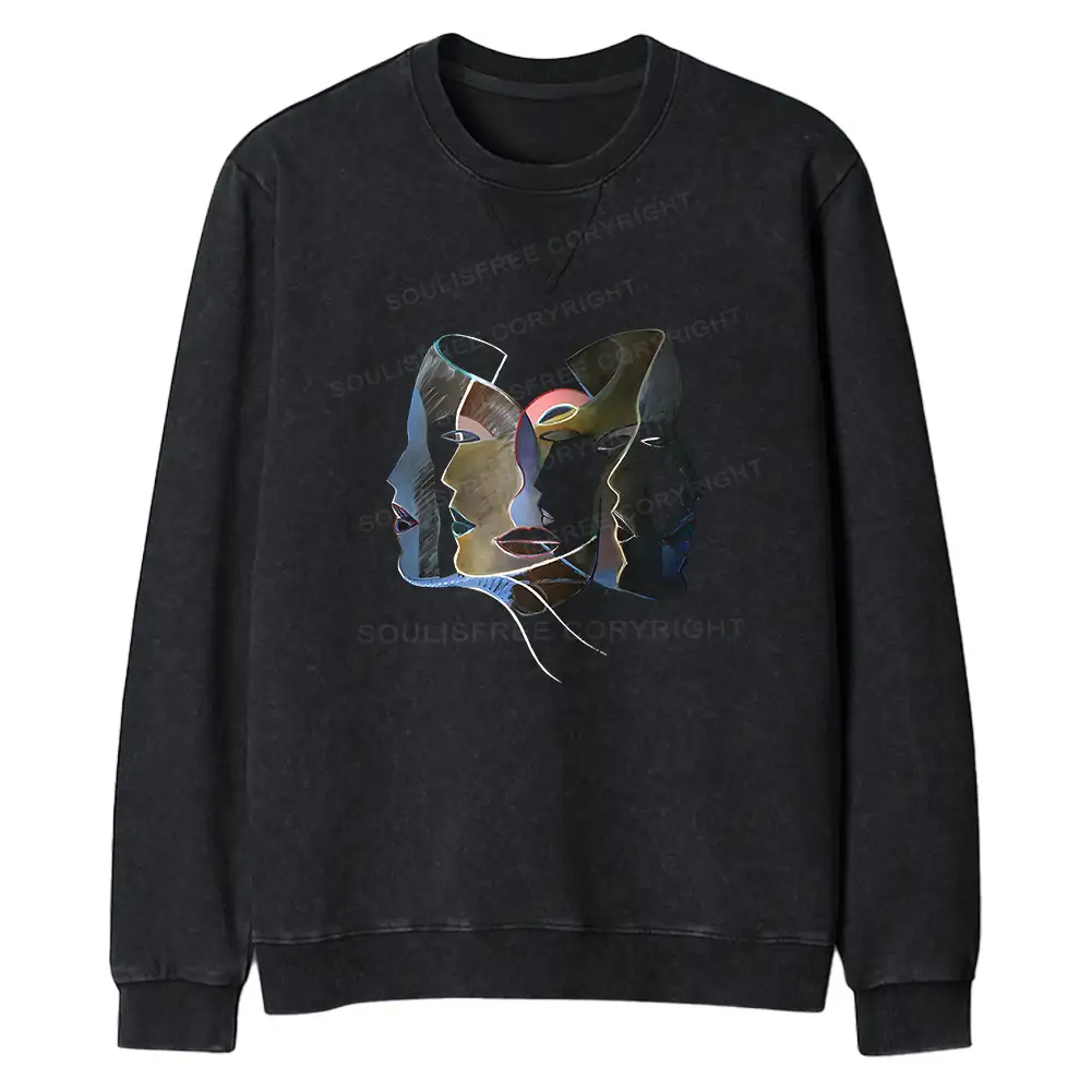 Layers of Masks Regular Fit Washed Sweatshirt